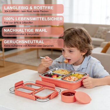 Металева ланчбокс для дітей 900 мл з 3 відділеннями, Bento Lunch Box, без BPA, для школи, дитячого садка, офісу та в дорогу