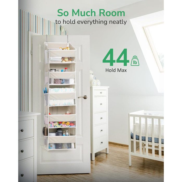 Органайзер для дверей ULG з 5 великими та 10 сітчастими кишенями, 20 кг вантажопідйомність, бежевий