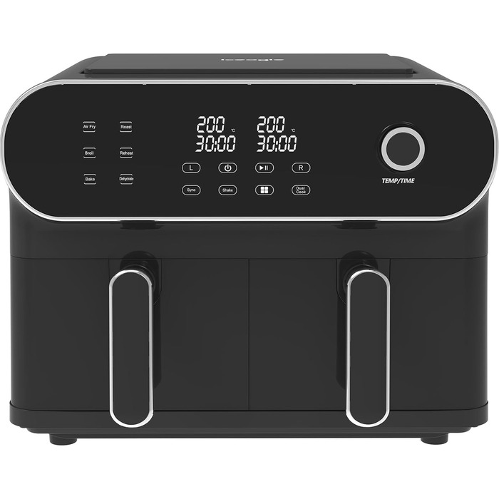 Iceagle Hot Air Fryer 2 Chambers Airfryer 11 L - Hot Air Fryer Double Chamber 1700W, Oil-Free Fryer, Dishwasher-Safe Baskets, Touchscreen, 6-in-1, 4-8 Portions, Black