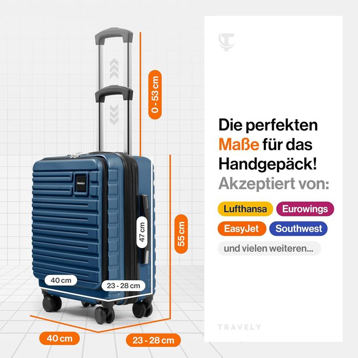 Чемодан туристичний великий 77см, 100л, з TSA замком, з відділенням для ноутбука (55x40x23см), глибокий синій колір, Travely
