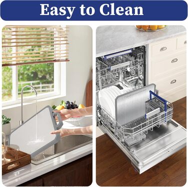 Ніжне нарізне дошка XIAPIA з нержавіючої сталі 304 та пластику з точилкою для ножів, 44x30x2,6 см, велика кухонна дошка з антибактеріальним покриттям, без BPA, з вбудованим ручкою та лінійкою, сіра