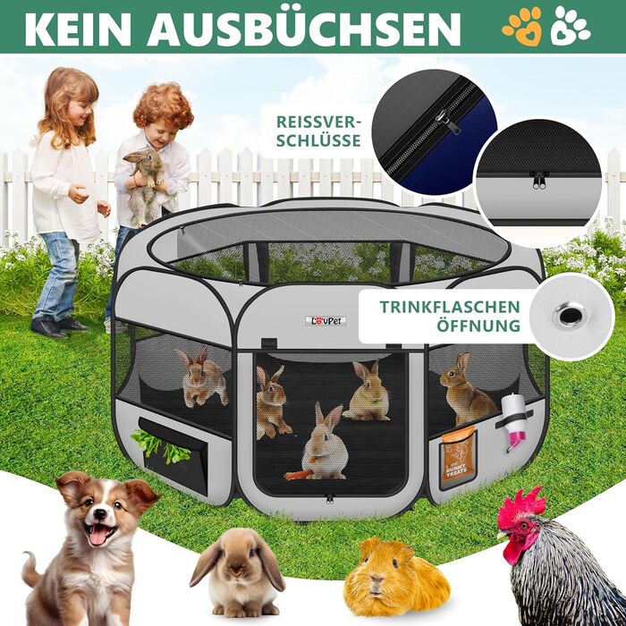 LOVPET® Pop-Up Dog Playpen with Bowl & Fleece Blanket - Portable Indoor/Outdoor Pet Pen for Small Dogs & Cats - Oxford Fabric