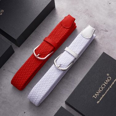 Тканинні ремені Tangchao 2 шт. Еластичні плетені ремінні Tangchao для жінок та чоловіків, 3.3 см, довжина 90-135 см, 100 см (білий+червоний, 120 см)