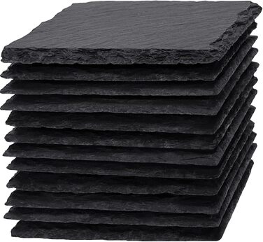 WEWINK PLUS Drink Coasters for Beverages, 4 Inch, Black Slate, Rustic Coaster with Scratch-Resistant Back, for Bar, Gifts, Crafts, Kitchen, Home Decoration, 12 Pieces