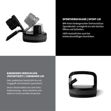 Скляна пляшка для води з силіконовим чохлом Onyx Black 950 мл, герметична, BPA-free, придатна для миття в посудомийній машині, 2 змінні кришки, для офісу, спорту, фітнесу та йоги