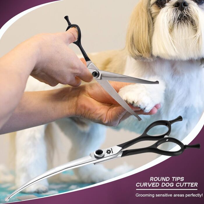 Ножиці для грумінгу собак Dream Reach 6,5 дюйма, вигнуті ножиці для собак з подарунковою коробкою, професійні ножиці з нержавіючої сталі 440C для собак та котів, чорний колір (8 дюймів)