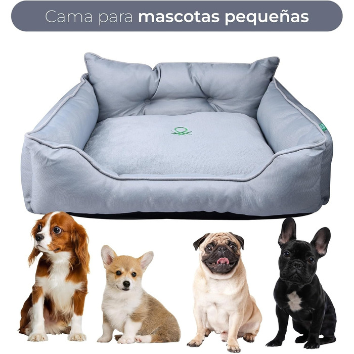 UNITED COLORS OF BENETTON. Pets - Dog bed, ergonomic bed, for medium-sized dogs, made of polyester, machine washable, size M, (grey, 50 cm)