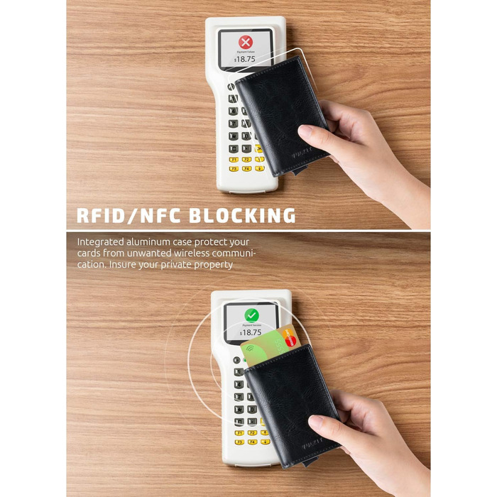 Чоловічий гаманець-кардхолдер VULKIT з натуральної шкіри, RFID захист, чорний Crazy Horse