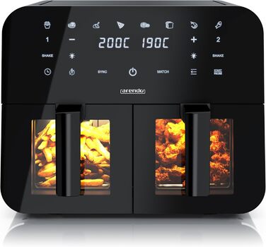 Фритюрниця Arendo Dual Zone 9L з 2 камерами - Airfryer з сенсорним екраном та 3D циркуляцією повітря