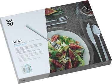 WMF Philadelphia Cutlery Set, 12 Persons, 60-Piece, Monobloc Knives, Polished Cromargan Stainless Steel, Shiny, Dishwasher-Safe Single