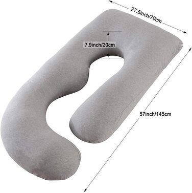 Mingfuxin Pregnancy Pillow, Large J-Shaped Full-Body Maternity Pillow with Removable Velvet Cover for Sleeping and Feeding (Knitted Cotton | Light Grey)