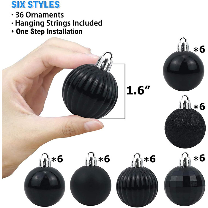 Новорічні кулі Taeku, 4 см, 36 шт. - набір прикрас для ялинки, чорний колір