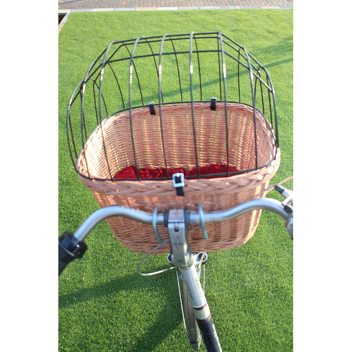 Корзина для велосипеда для собак з прутьями лози з металевою сіткою та подушкою XL або XXL. Велика зручна корзина для перевезення домашніх тварин на велосипеді. Розміри: L 45 x B 24 x H 37 см