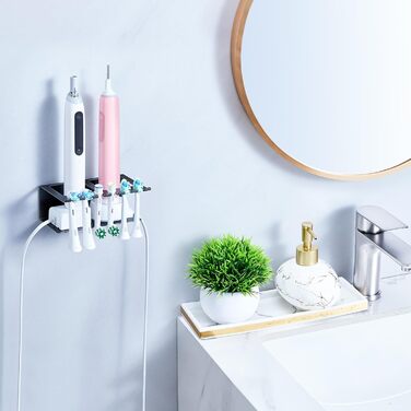 Настінний тримач для зубних щіток, електричної зубної щітки, без свердління, для зберігання насадок, чорний, великий