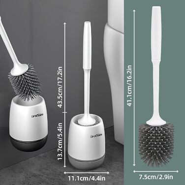 Набір для туалету: щітка з тримачем, силіконова щітка, довга ручка, швидке висихання, настінний/підлоговий монтаж (білий та чорний)