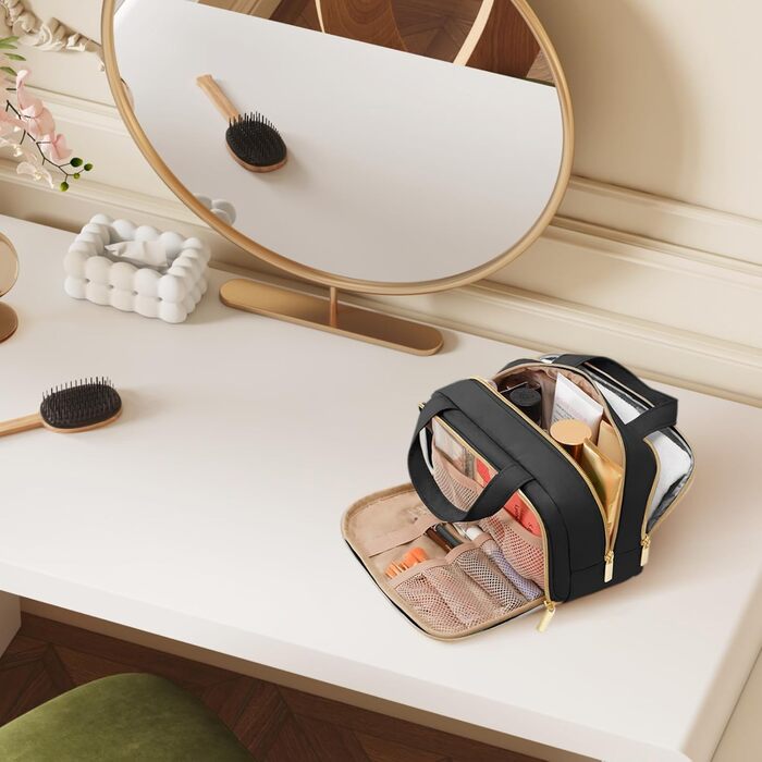 Жіноча дорожня косметичка Lifewit 5L, водовідштовхувальна косметичка з відділенням для мокрого одягу, органайзер для макіяжу, аксесуарів, шампуню та туалетних речей, чорна, M
