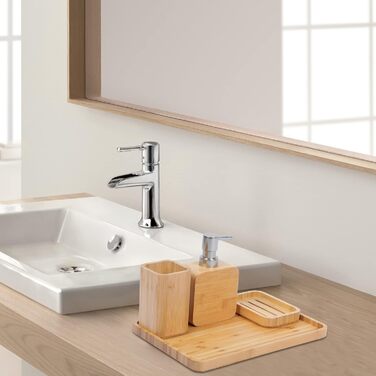 Набір аксесуарів для ванної кімнати Asashizen з бамбука (4 шт.), органайзер, мильниця, дозатор мила, стаканчики