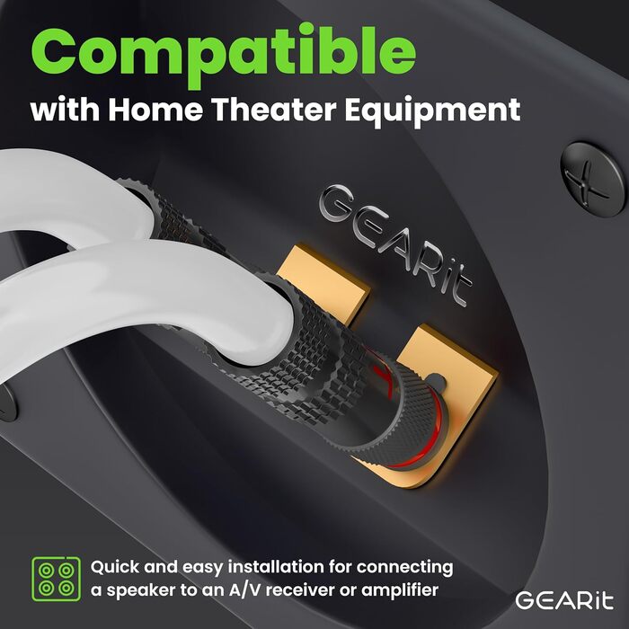 Акустичний кабель GEARit OFC 2 x 2,5 мм² (14 AWG), 1.8м, Hi-Fi аудіо кабель для колонок з позолоченими банановими роз'ємами, білий