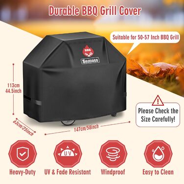 Semoss Grill Cover Weatherproof 147 cm, Waterproof Protective Cover for Weber Genesis E-330, E-310, S-310, S-330, S-335, S-340, Heavy Duty Grill Cover Gas Grill Cover, 147L x 63W x 113H cm