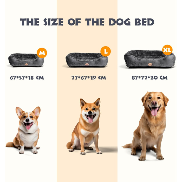 Dog Bed for Dogs 67x57cm, Non-Slip Dog Basket, Super Soft Fiber Filling, Washable Pet Bed for Small and Medium Dogs and Cats (L 87 x W 77 x H 18 cm, Black)