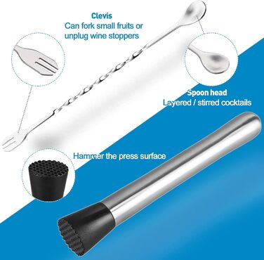 Набір шейкер для коктейлів, нержавіюча сталь, 20 предметів. Професійний набір для приготування коктейлів, 750 мл. Ідеальний подарунок для барменів та любителів коктейлів. Набір для домашнього бару та вечірок.