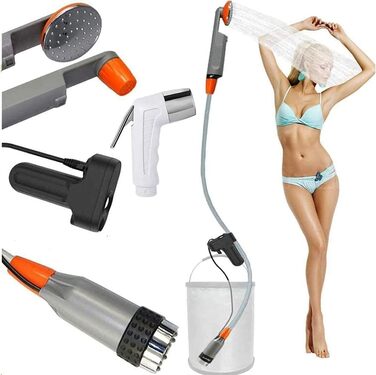 Набір для душу в кемпінг Zooma з насосом, портативний душ для відпочинку на природі, душ для саду та вулиці, акумуляторний душ для кемпінгу (Оранжевий 3)