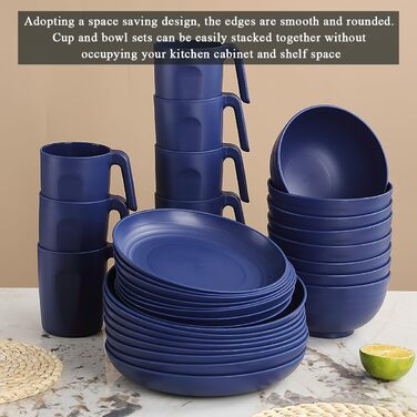 Набір посуду Berglander з білого пластику (24 шт) для 6 осіб: тарілки, миски, чашки | Berglander