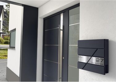 Поштова скринька Metzler персоналізована з гравіюванням, нержавіюча сталь, відділення для газет, замок, вологостійка, антрацит RAL 7016, настінний монтаж 37x37x10.5 см