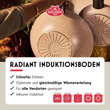 Набір сковорідок BALLARINI Ledro (24 см + 28 см), алюміній, бежевий, індукційні, з антипригарним покриттям Keramik, Thermopoint, Made in Italy