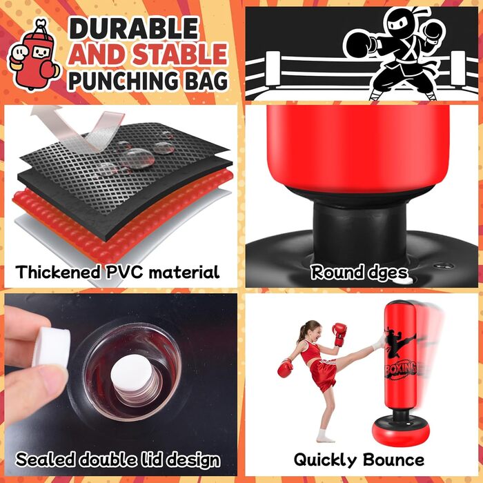 Дитячий боксерський мішок Ninonly Standbox 160см з рукавичками. Міцний PVC, для карате, тхеквондо. Подарунок для дітей 3-12 років