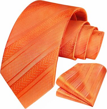 HISDERN Комплект краватки та нагрудного хустинки в смужку (Помаранчевий) для чоловіків