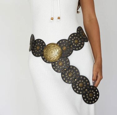 Жіночий шкіряний пояс LIMHOO з вирізами, бохо стиль, чорний, 135 см