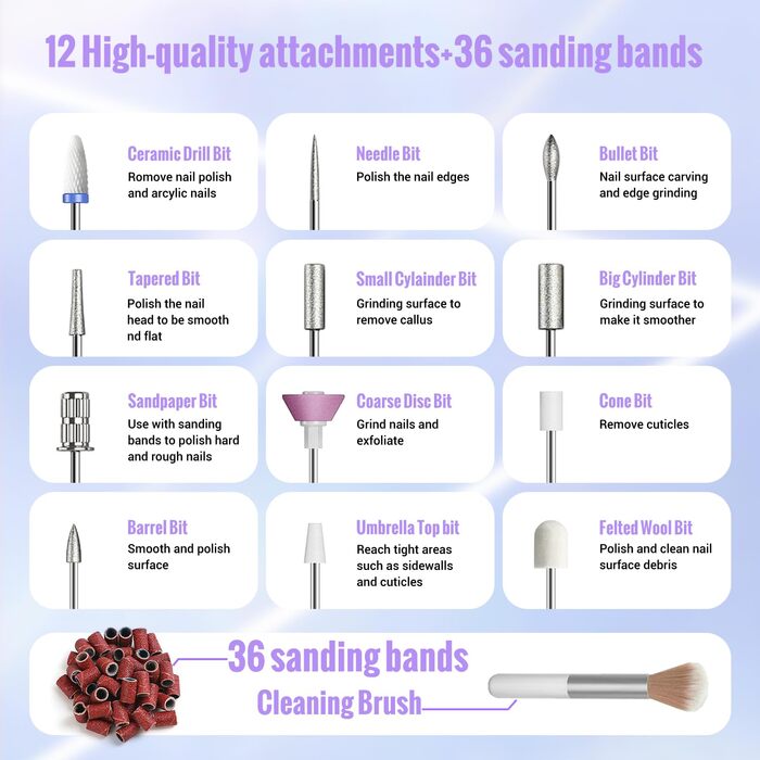 Електричний набір для манікюру та педикюру DN-2402, 13 в 1, 35000 об/хв, для гелевих, акрилових нігтів