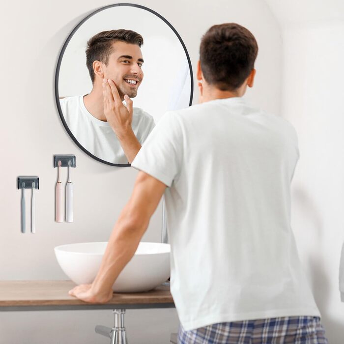 Wall-Mounted Toothbrush Holder, 2 Compartments, Bathroom, Shower, Dorm, Closet Organizer, Transparent, 2 Pack