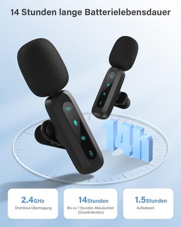 Беспроводной петличный микрофон для iPhone, iPad, Android, 2 шт. с шумоподавлением, авто-подключением, функцией Mute и Reverb для видеоблогинга, съемки видео, TikTok, YouTube
