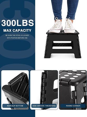 Складний табурет HOUSE DAY 22см, 2 шт. Чорний. Стійкий, антиковзкий, легкий, для дітей, кемпінгу, пікніка, дому