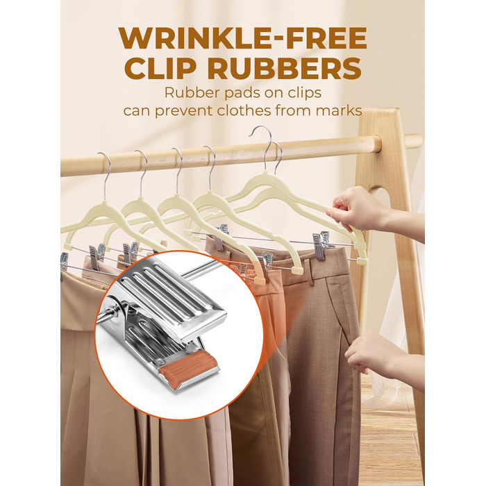 Бархатні вішалки для спідниць HOUSE DAY, 24 шт., з кліпсами, ультратонкі, неслизькі, економія місця, бежевий колір