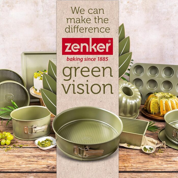 Форма для випікання Zenker Green Vision Ø 20 см з високим бортиком – сталева, зелена, антипригарна, прямокутна
