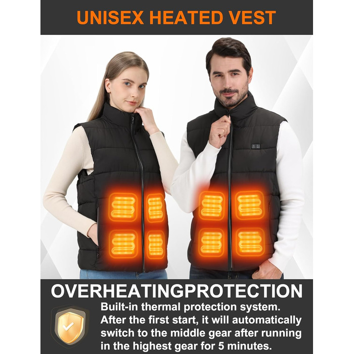 Обогревна жилетка для чоловіків та жінок, жилетка з підігрівом 15 зон та акумулятором 20000 mAh, для катання на лижах та полювання M Deep Black