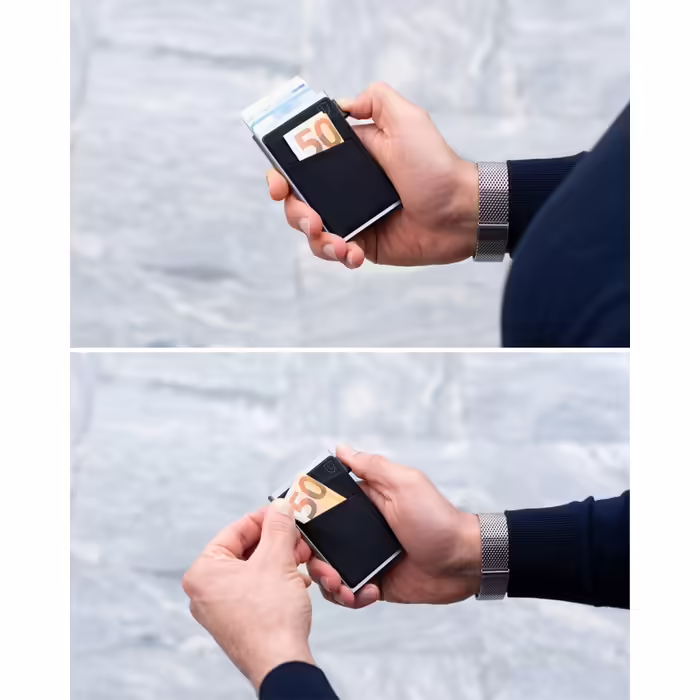 Cardon Wallet - Mini Card Holder with Money Pocket and Space for up to 7 Credit Cards - Minimalist – Card Holder made of real Aluminum with RFID Protection - Gift Box | (Gray)