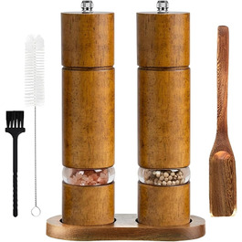 Механічна млинка для солі та перцю з керамічним жорном, регульована ступінь помелу, набір 2 шт. з підставкою, висота 21,5 см