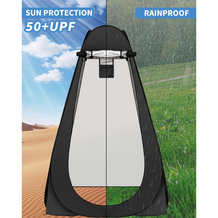 Намет для душу Pop-up, 2 вікна, 120x120x190 см (Чорний). Переносний умивальник для пляжу, кемпінгу, риболовлі