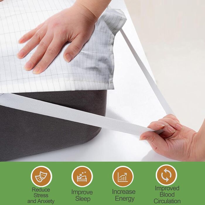 RIQINXIN Grounding Bed Sheet 200x200cm Grounding Mat with EU Grounding Cable Conductive Silver Fiber Grounding Bed Sheet for Better Sleep 10% Silver Fiber Content and 90% Cotton