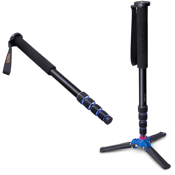 Штатив для камери FOSOTO з алюмінію, 5 секцій, 165 см, чорний + синій (сумісний з Canon, Nikon, Sony, Panasonic, DSLR)