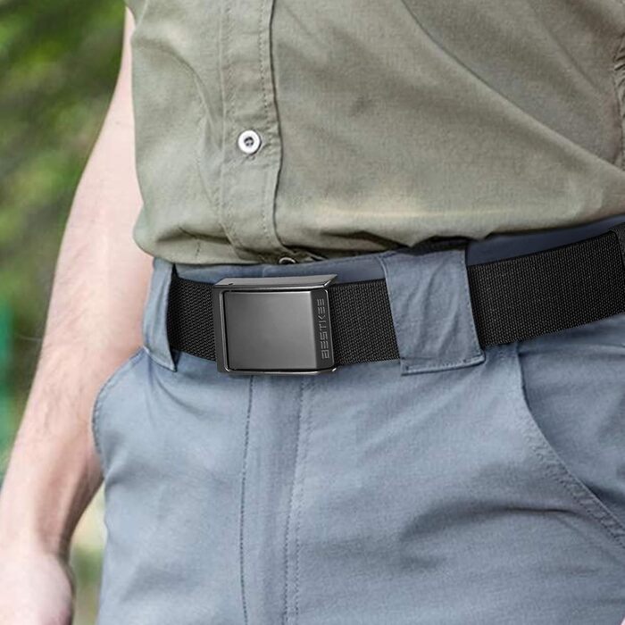 Тактичний чоловічий пояс BESTKEE, 3.8 см, регульований нейлоновий пояс з металевою пряжкою, чорний, розмір M (91-105 см)