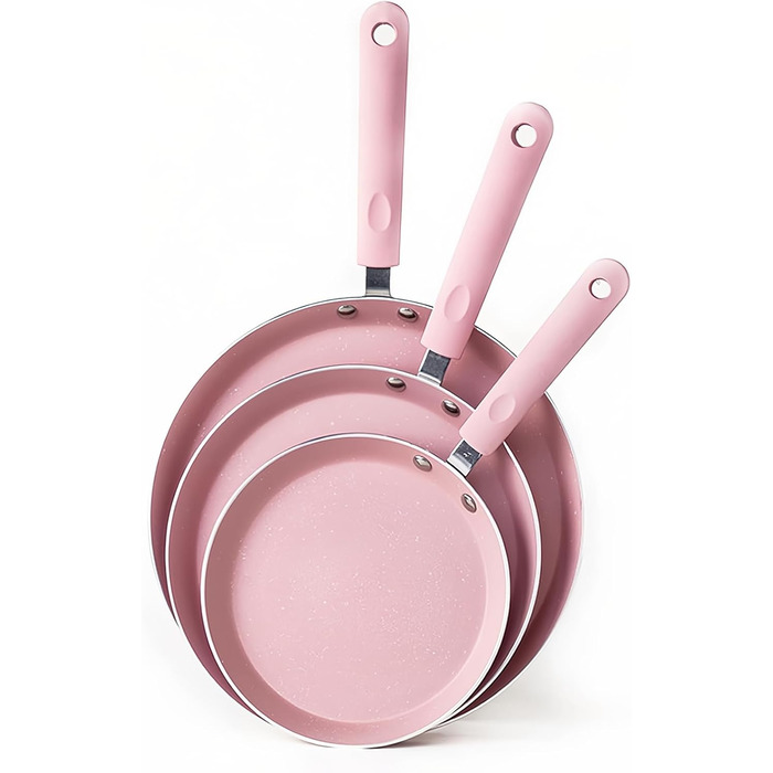 Набір сковорідок Maxspace 3 шт. з антипригарним покриттям, 18, 22, 26 см, для всіх типів плит, рожевий
