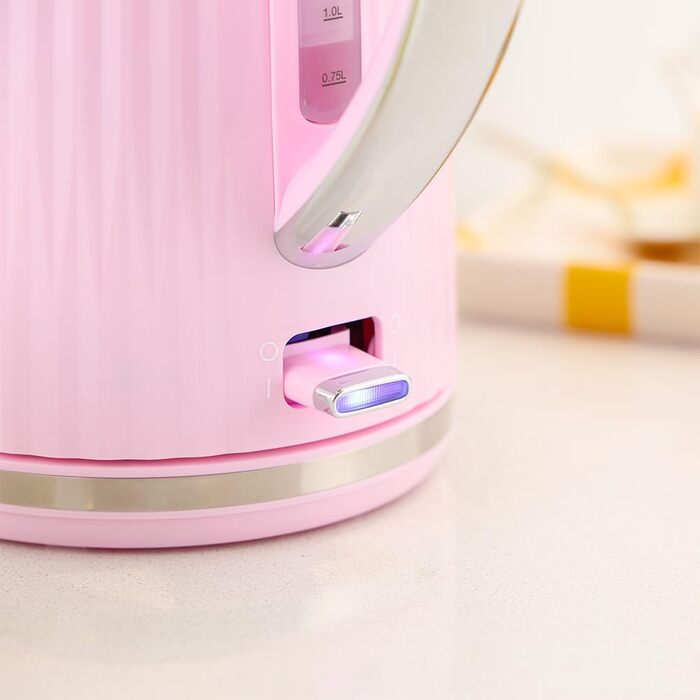 Russell Hobbs Kettle [1.7L 2400W] Eden White, Stainless Steel Accents (removable scale filter, push-button lid opening, water level indicator, illuminated switch, BPA free) Teakettle 27360-70 (Raspberry)