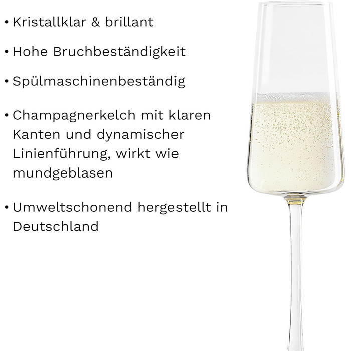 Набір келихів для шампанського Stölzle Lausitz Champagner Gläser Power 6 шт. 240 мл – елегантні келихи для шампанського, сект та просекко, високоякісне німецьке скло, придатні для миття в посудомийній машині та ударостійкі