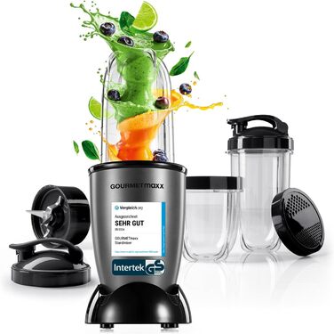 GOURMETmaxx Mr. Magic: Блендер для смузі та шейків | 400W | Комплект з 4 насадок | Чорний, Антрацит | Mr. Magic Power +