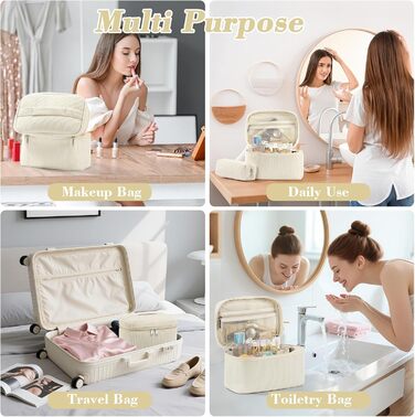 Набір косметичок 3 шт. з квітковим візерунком, жіноча косметичка для подорожей та повсякденного використання | Косметичка для макіяжу для жінок та дівчат (Бежевий)